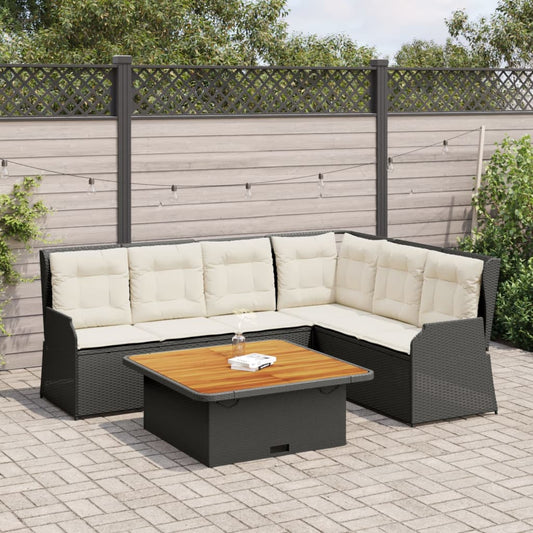 5-tlg. Garten-Lounge-Set mit Kissen Schwarz Poly Rattan