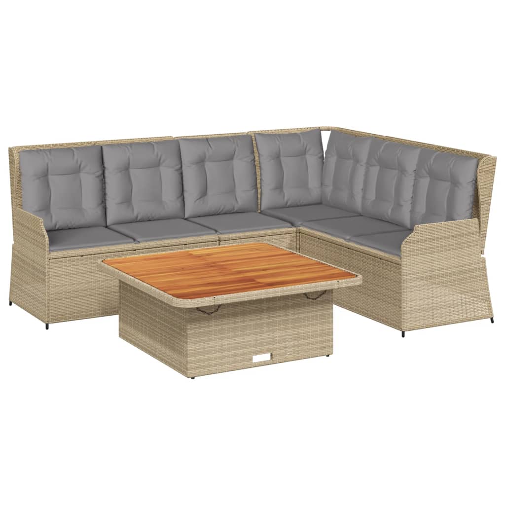 5-tlg. Garten-Lounge-Set mit Kissen Beige Poly Rattan