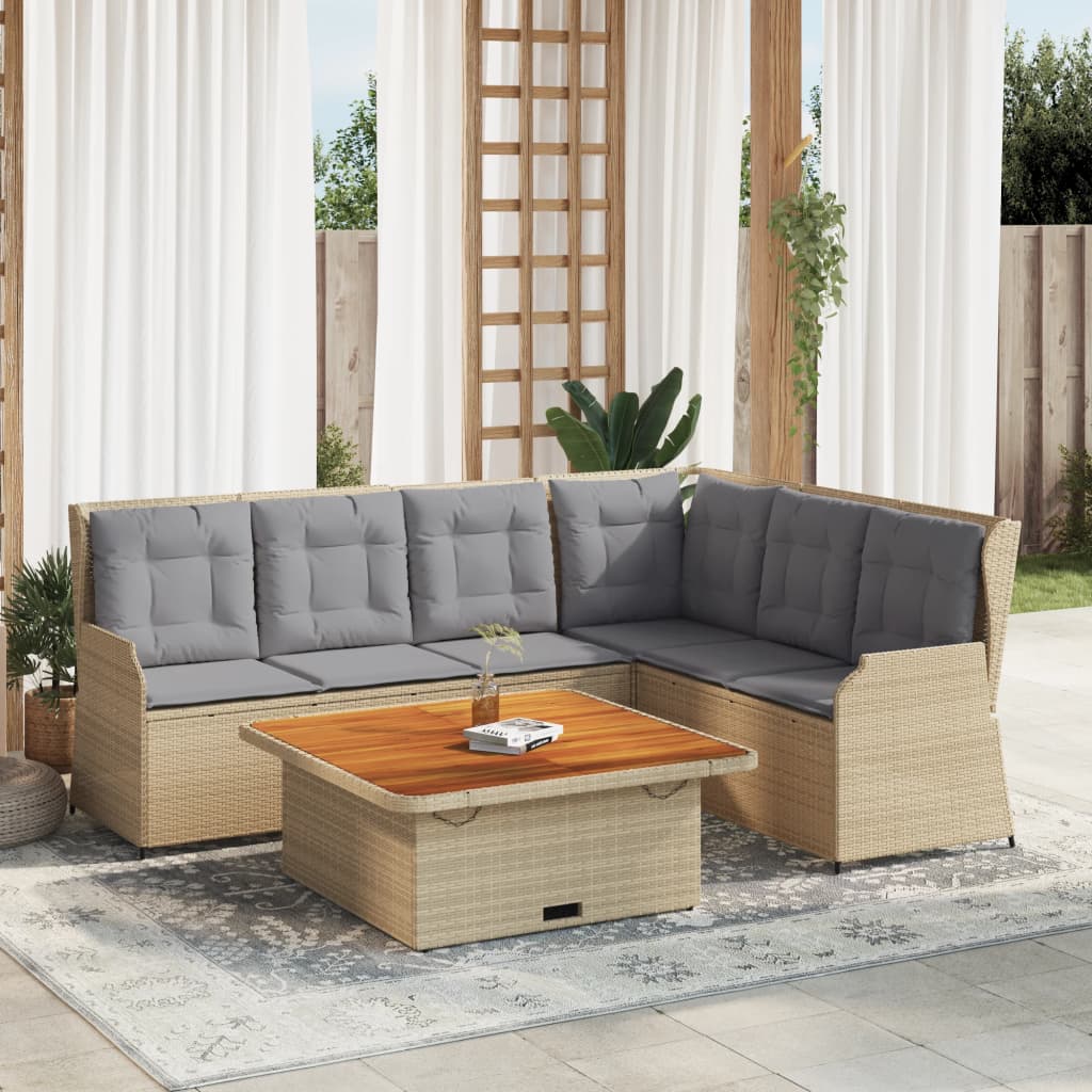 5-tlg. Garten-Lounge-Set mit Kissen Beige Poly Rattan