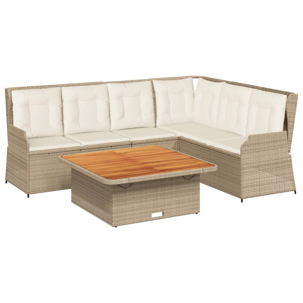 5-tlg. Garten-Lounge-Set mit Kissen Beige Poly Rattan