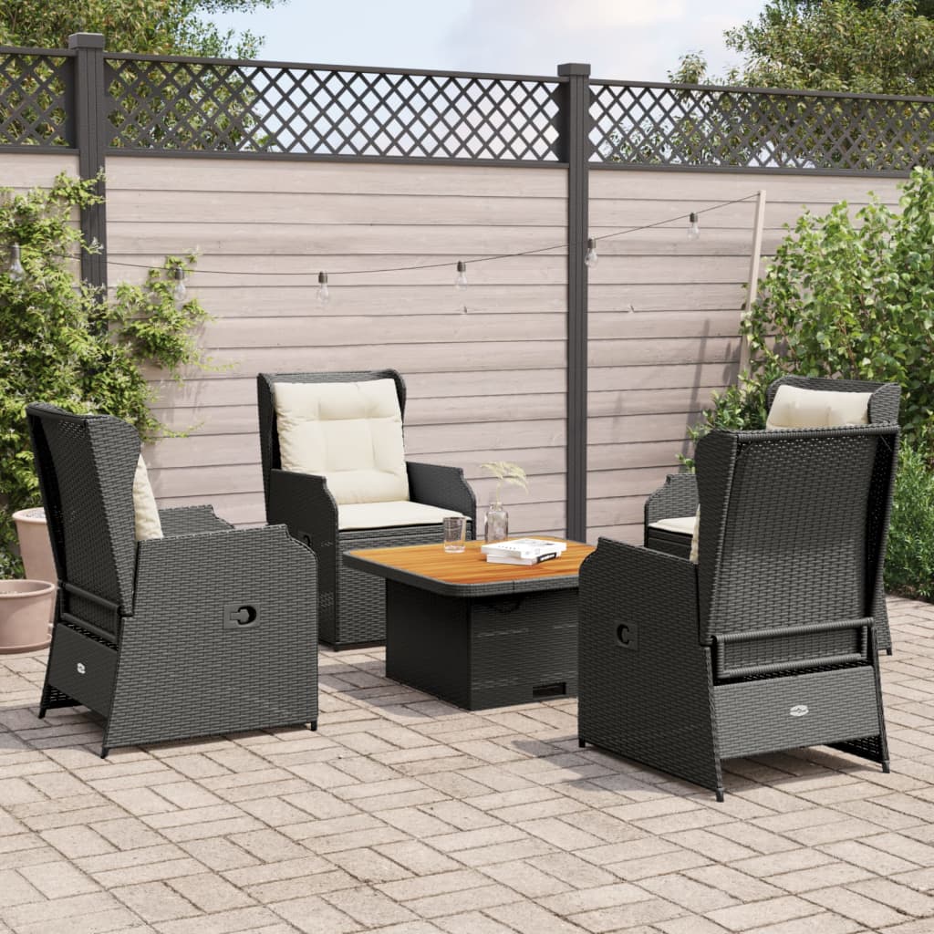 5-tlg. Garten-Lounge-Set mit Kissen Schwarz Poly Rattan