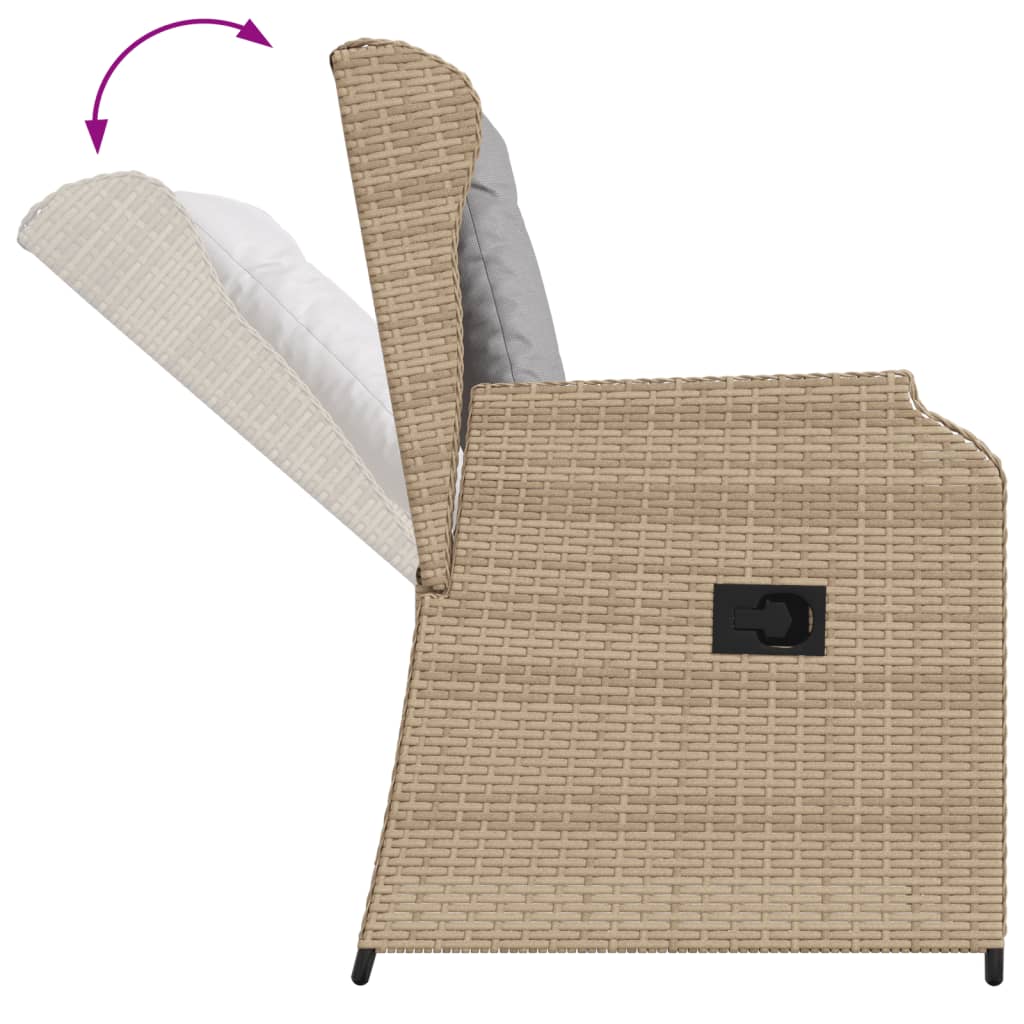 3-tlg. Garten-Lounge-Set mit Kissen Beige Poly Rattan