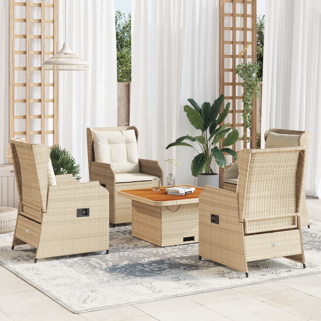 5-tlg. Garten-Lounge-Set mit Kissen Beige Poly Rattan