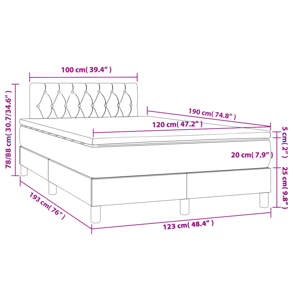 Boxspringbett mit Matratze Dunkelblau 120x190 cm Samt