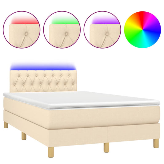 Boxspringbett mit Matratze & LED Creme 120x190 cm Stoff