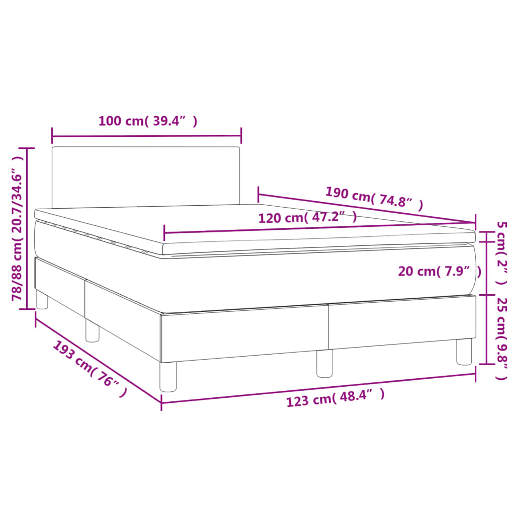 Boxspringbett mit Matratze & LED Cappuccino-Braun 120x190 cm