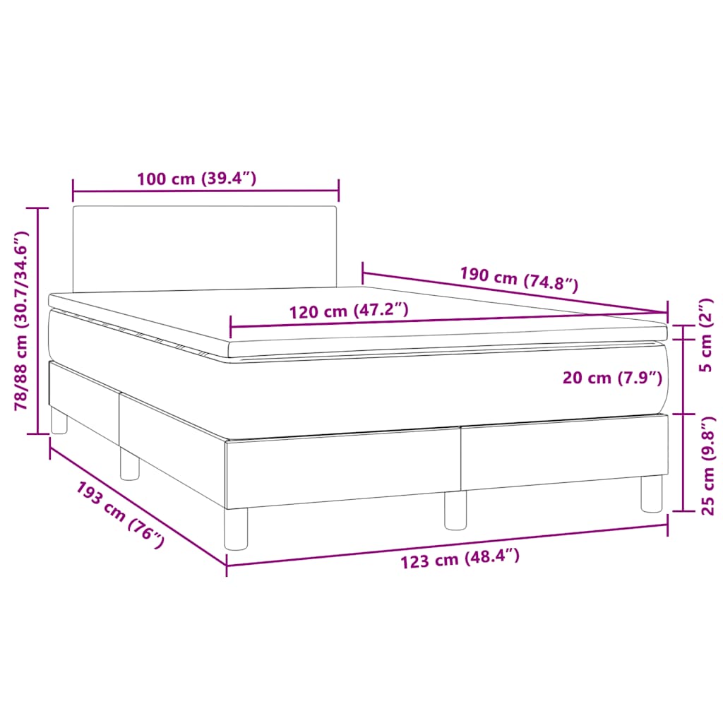 Boxspringbett mit Matratze & LED Schwarz 120x190 cm Samt