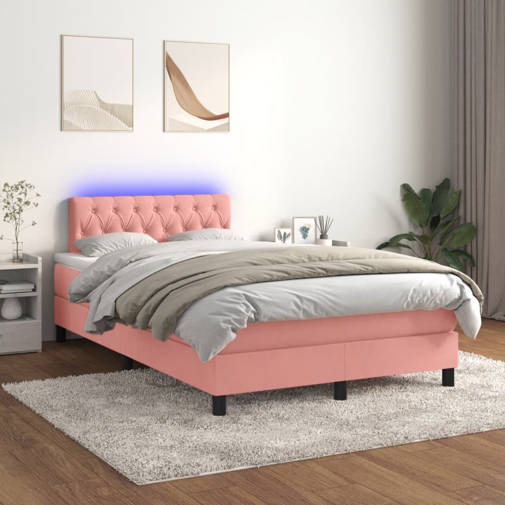 Boxspringbett mit Matratze & LED Rosa 120x190 cm Samt