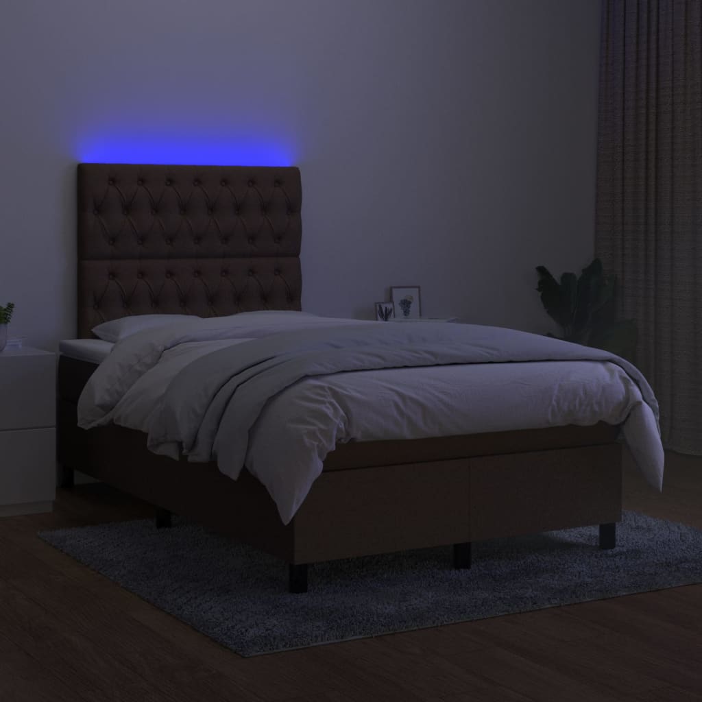 Boxspringbett mit Matratze & LED Dunkelbraun 120x190 cm Stoff