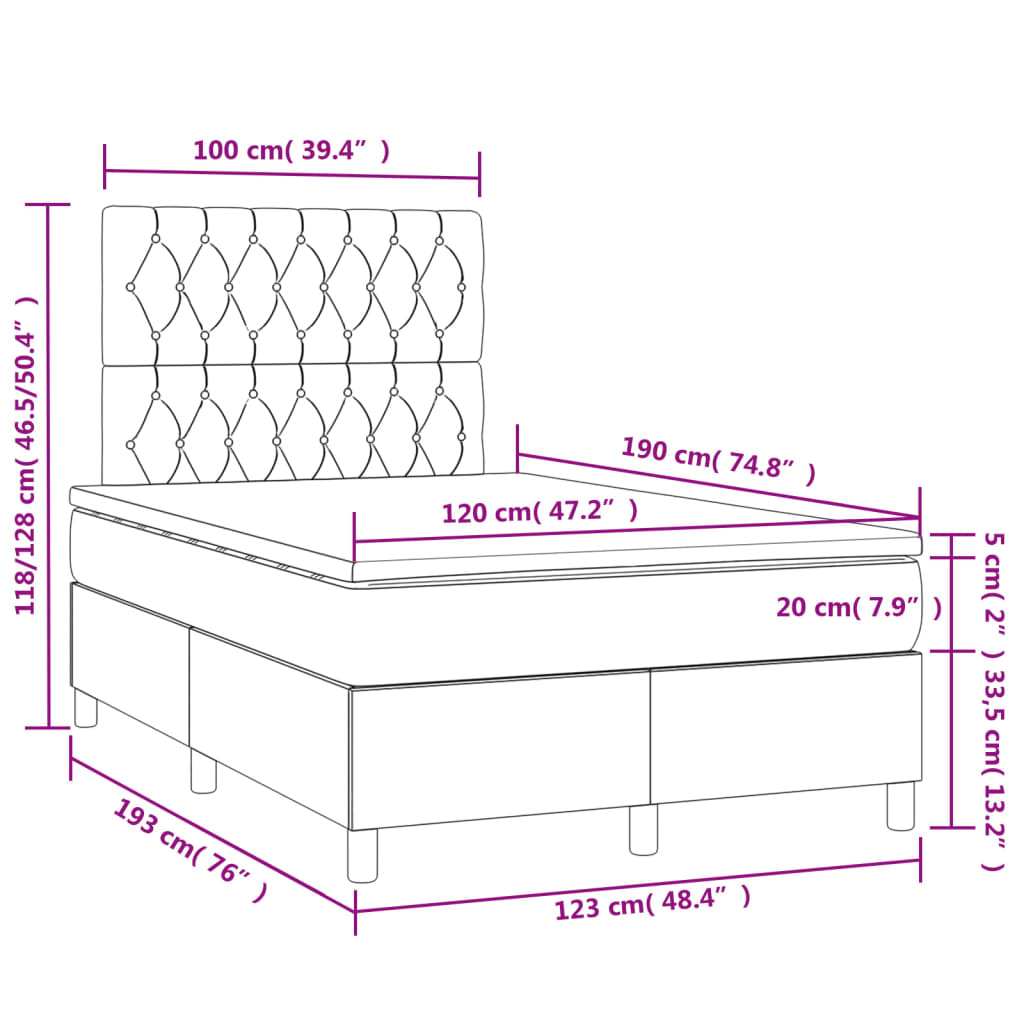 Boxspringbett mit Matratze & LED Dunkelbraun 120x190 cm Stoff