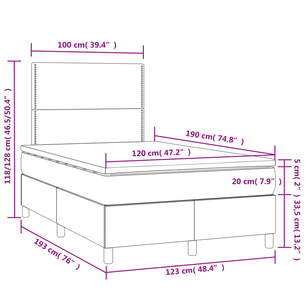 Boxspringbett mit Matratze & LED Dunkelbraun 120x190 cm Stoff