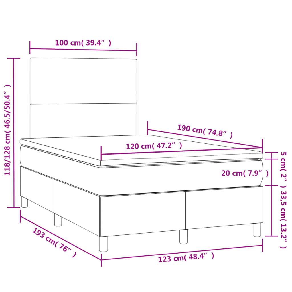 Boxspringbett mit Matratze & LED Grau 120x190 cm Kunstleder