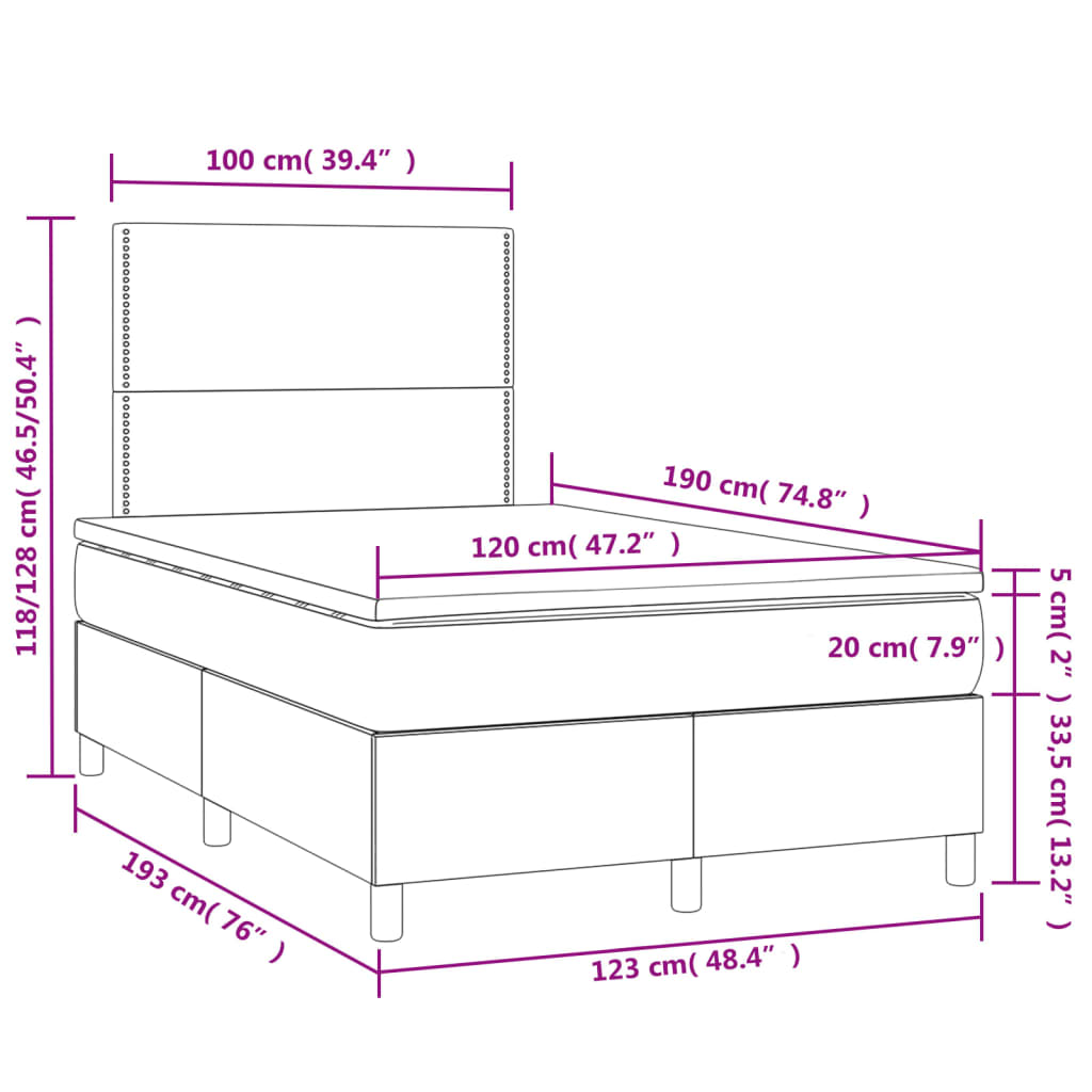 Boxspringbett mit Matratze & LED Cappuccino-Braun 120x190 cm