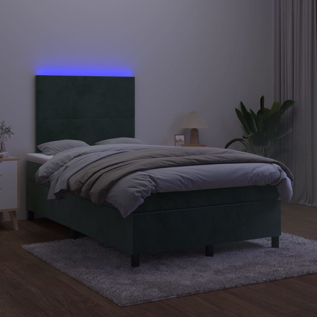 Boxspringbett mit Matratze & LED Dunkelgrün 120x190 cm Samt