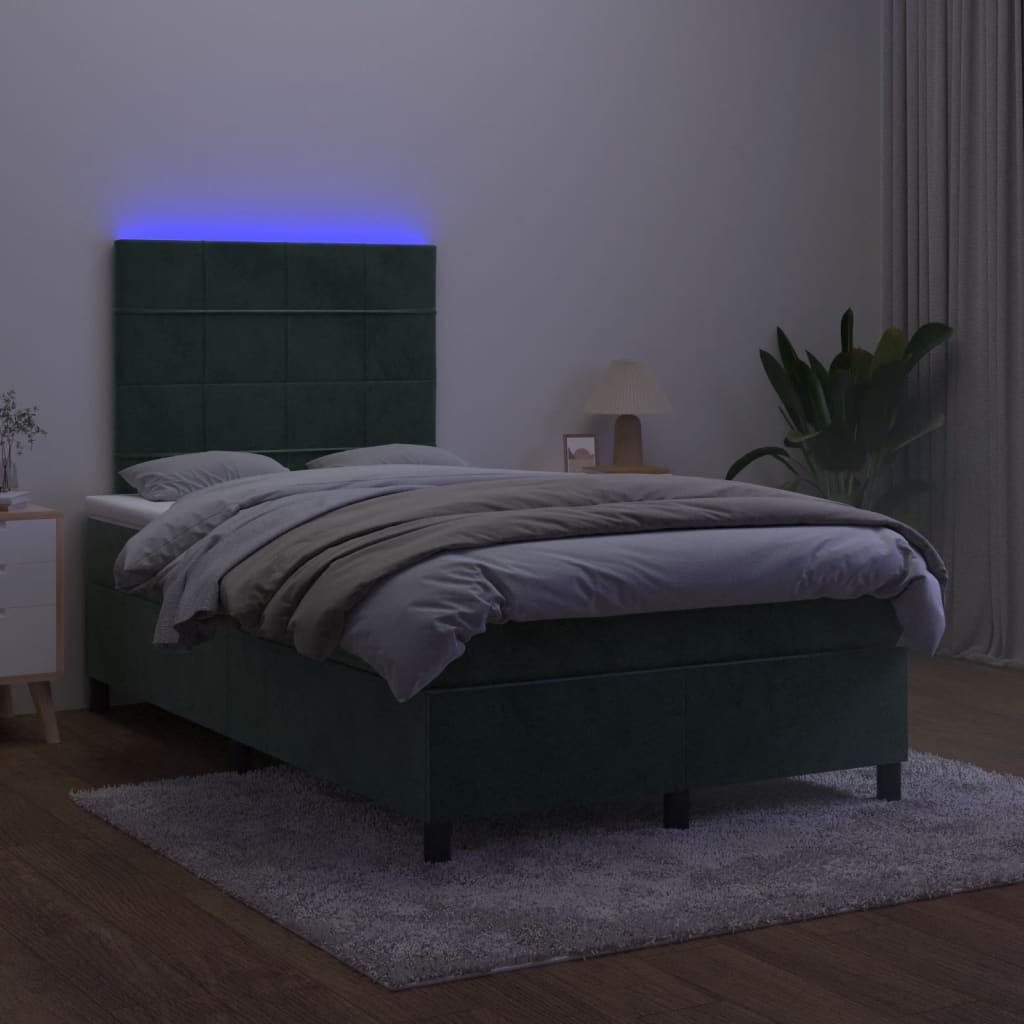 Boxspringbett mit Matratze & LED Dunkelgrün 120x190 cm Samt