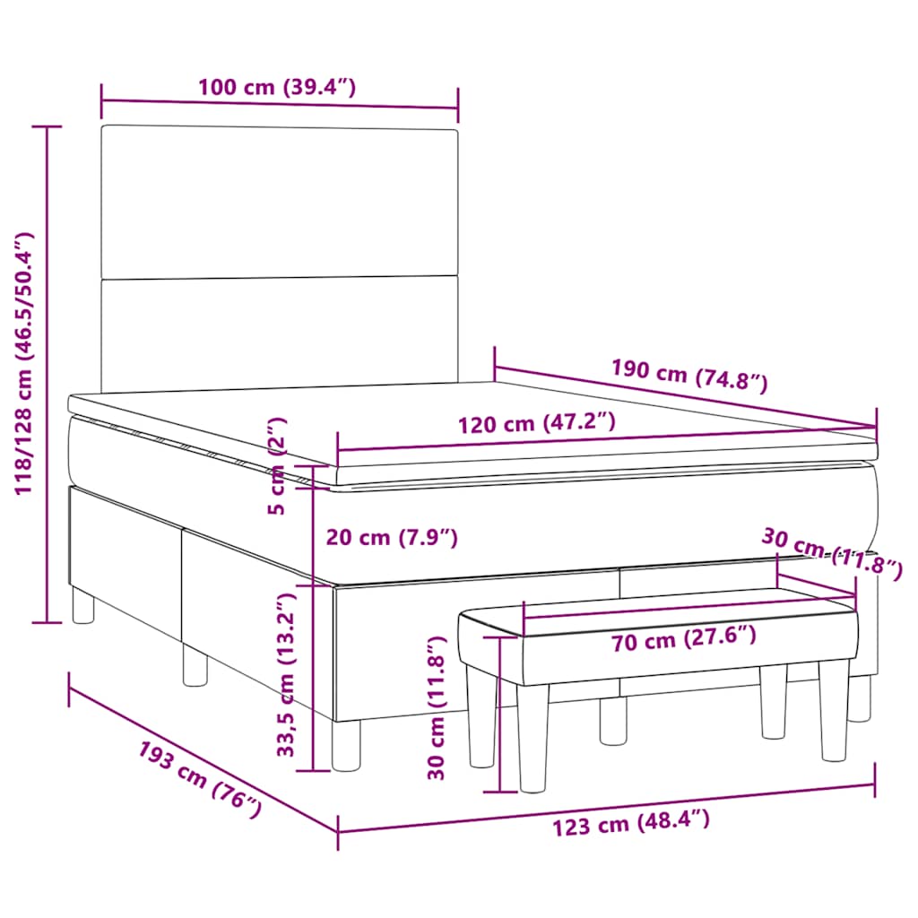 Boxspringbett mit Matratze Dunkelgrau 120x190 cm Stoff