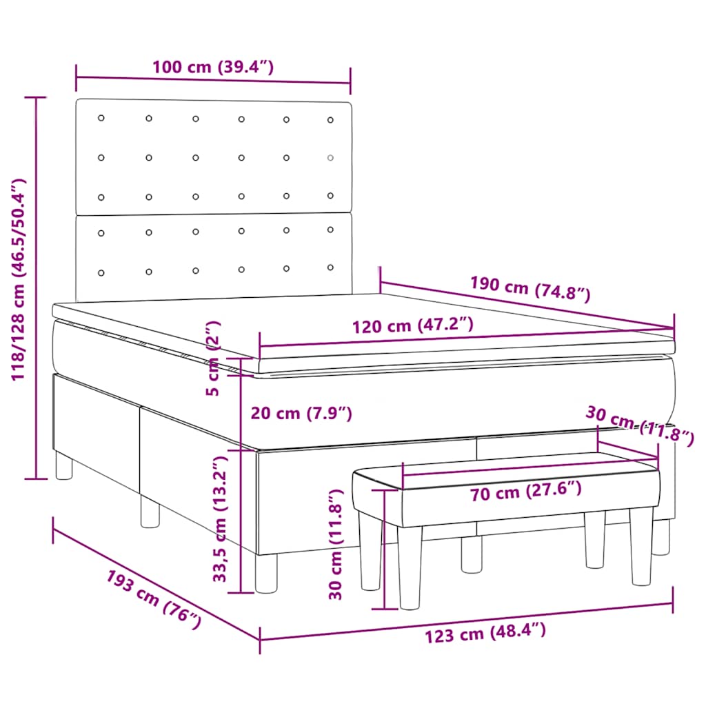 Boxspringbett mit Matratze Blau 120x190 cm Stoff