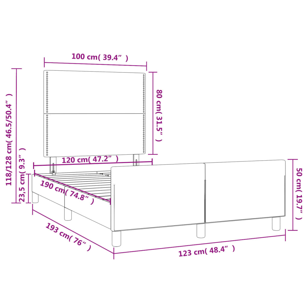 Bettgestell ohne Matratze Hellgrau 120x190 cm Stoff