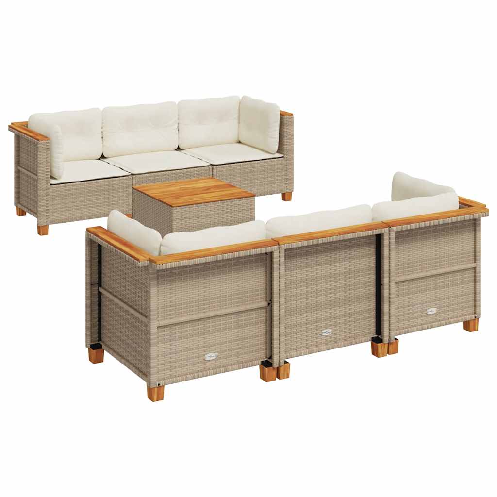 7-tlg. Garten-Sofagarnitur mit Kissen Beige Poly Rattan