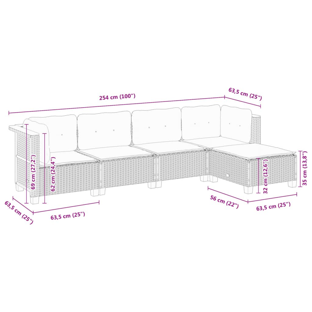 5-tlg. Garten-Sofagarnitur mit Kissen Beige Poly Rattan