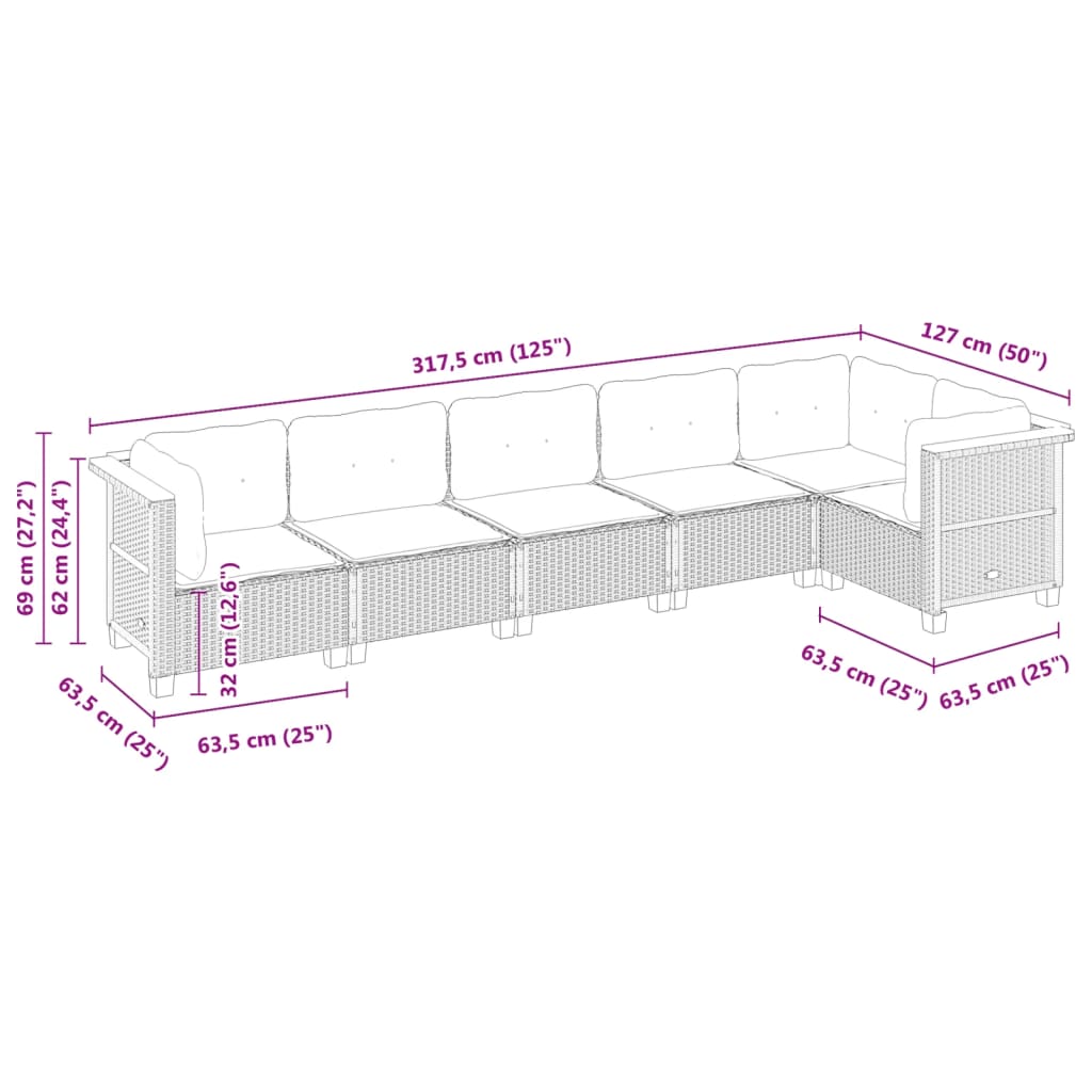 6-tlg. Garten-Sofagarnitur mit Kissen Beige Poly Rattan