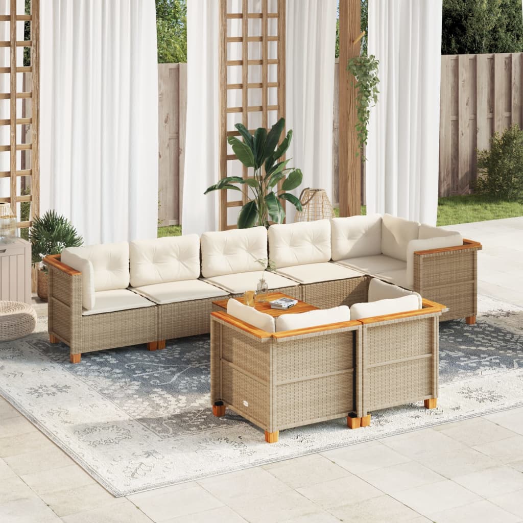 9-tlg. Garten-Sofagarnitur mit Kissen Beige Poly Rattan