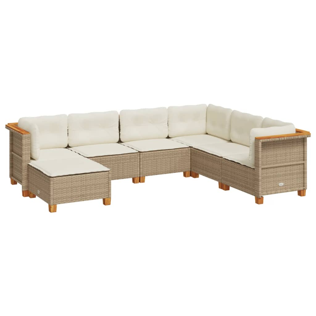 7-tlg. Garten-Sofagarnitur mit Kissen Beige Poly Rattan