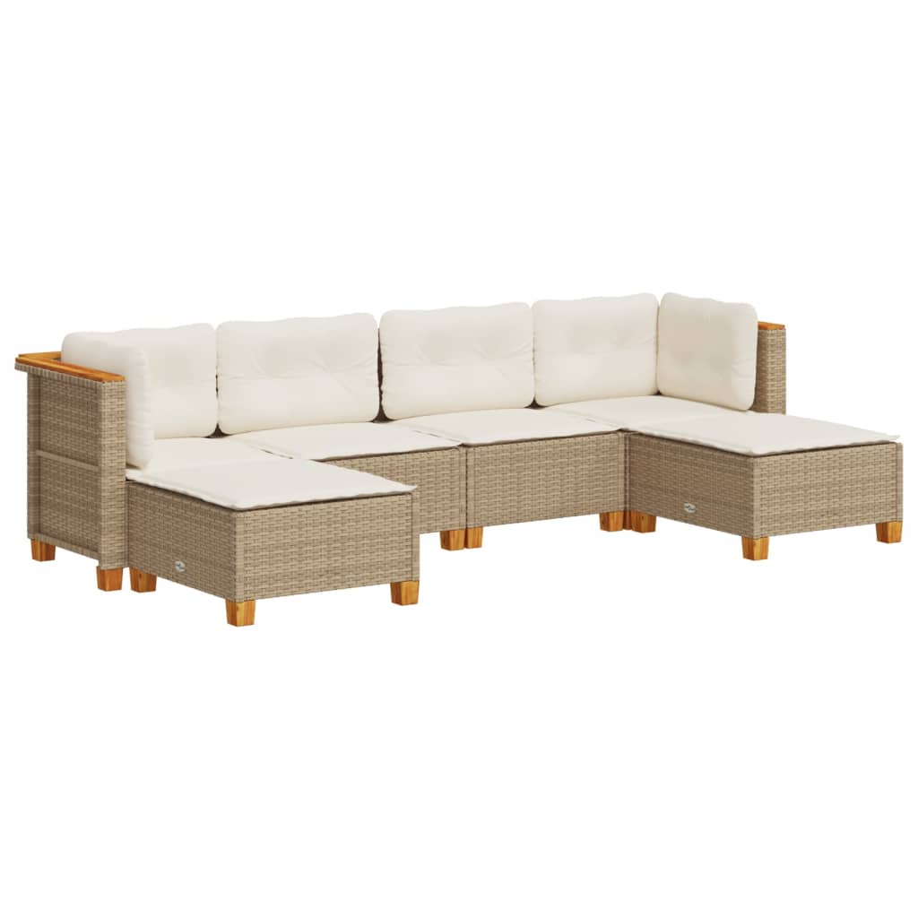 6-tlg. Garten-Sofagarnitur mit Kissen Beige Poly Rattan