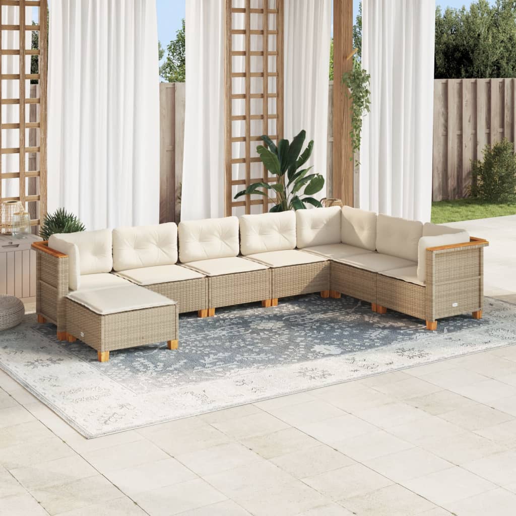 8-tlg. Garten-Sofagarnitur mit Kissen Beige Poly Rattan