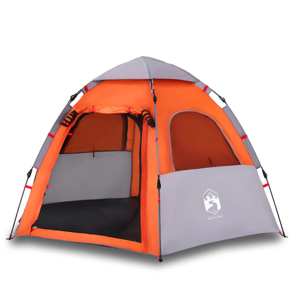 Campingzelt 4 Personen Grau und Orange Quick Release