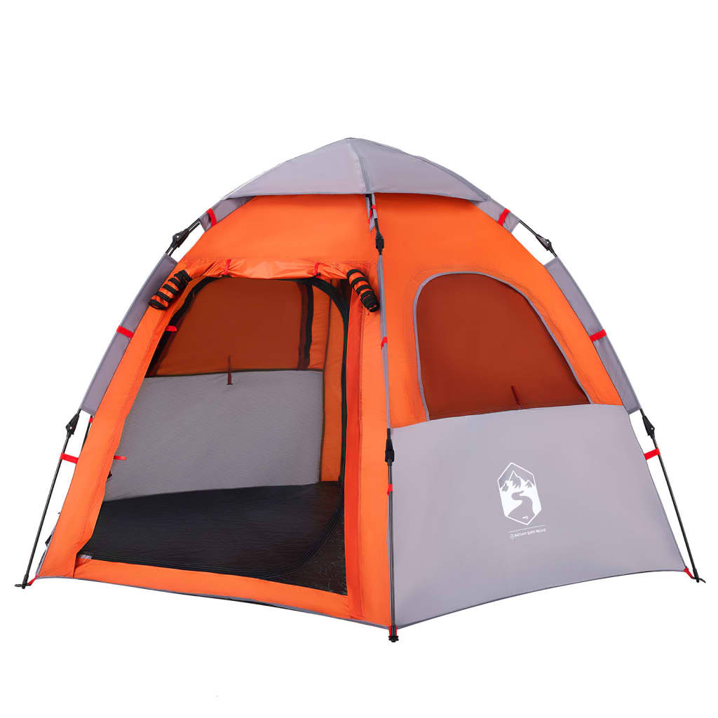 Campingzelt 4 Personen Grau und Orange Quick Release