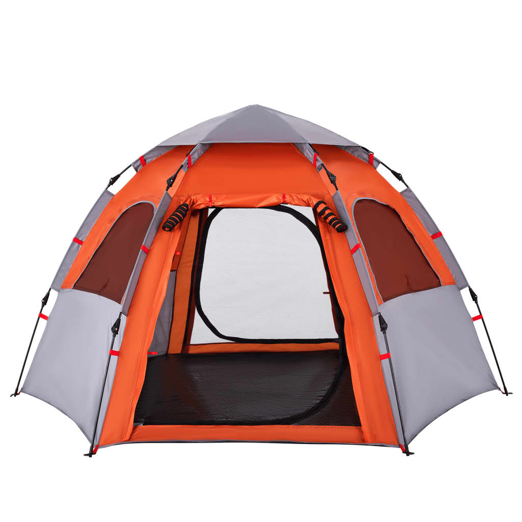 Campingzelt 4 Personen Grau und Orange Quick Release