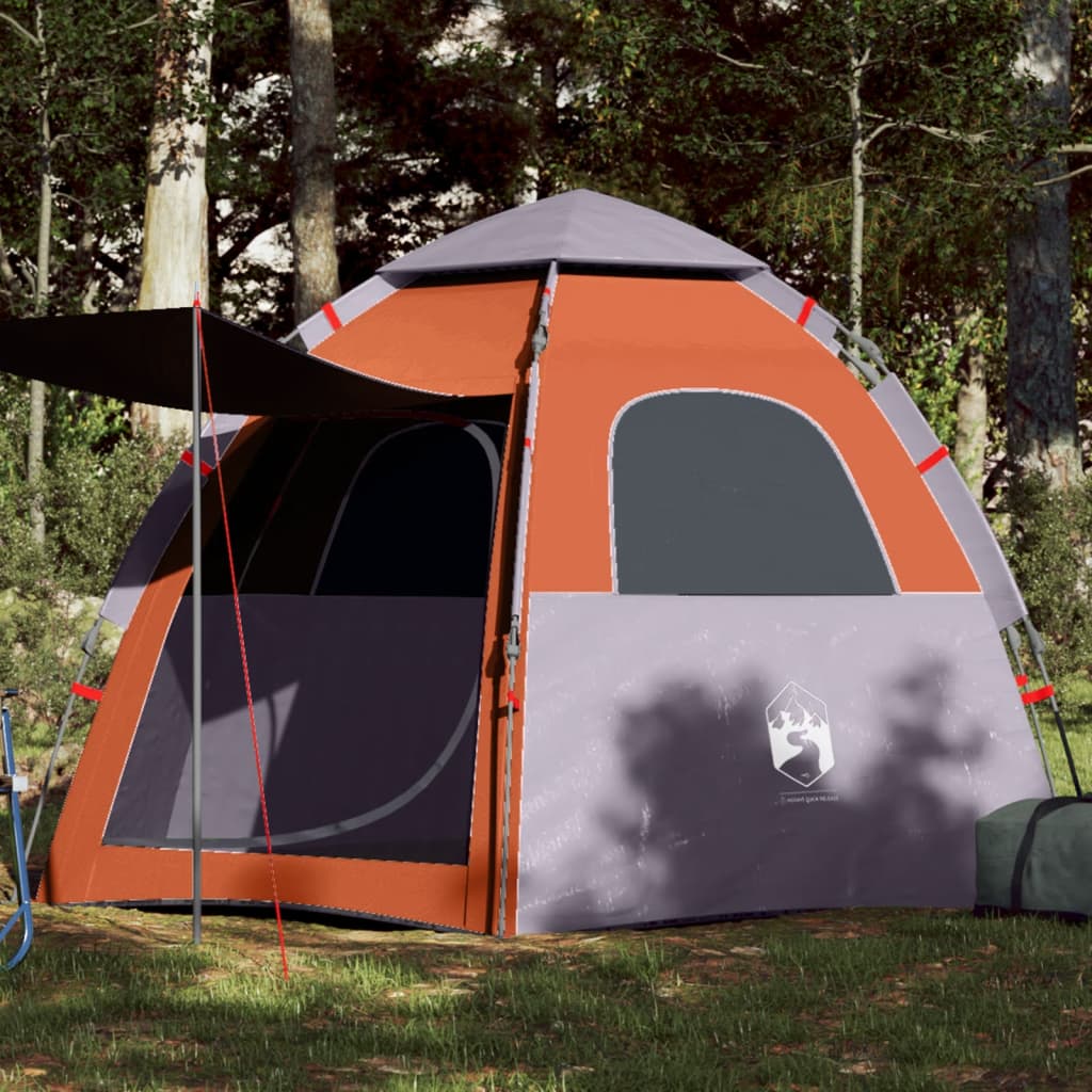 Campingzelt 4 Personen Grau und Orange Quick Release