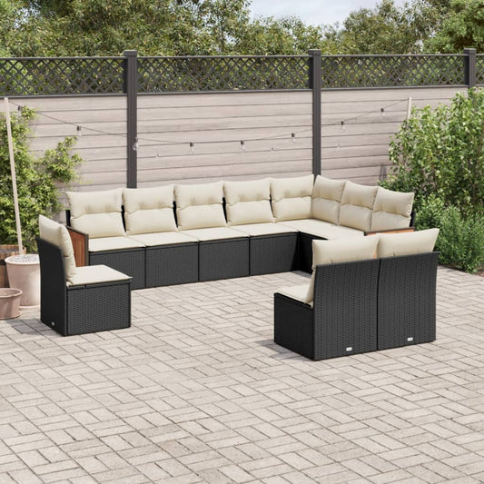 10-tlg. Garten-Sofagarnitur mit Kissen Schwarz Poly Rattan