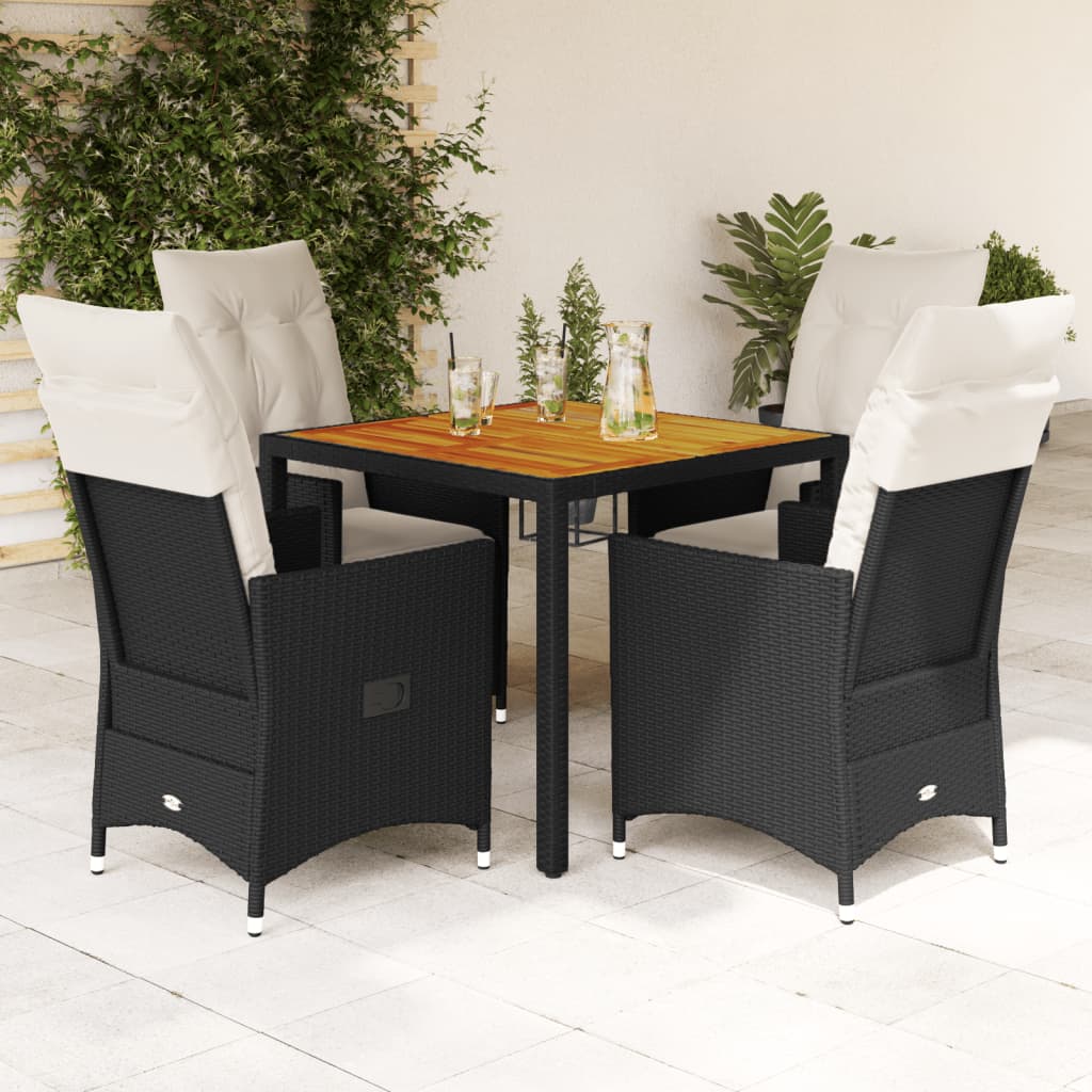 5-tlg. Garten-Essgruppe mit Kissen Schwarz Poly Rattan