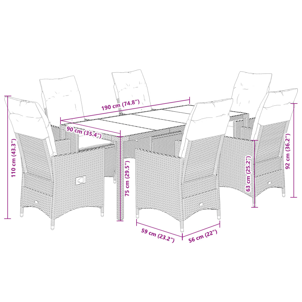 9-tlg. Garten-Essgruppe mit Kissen Schwarz Poly Rattan