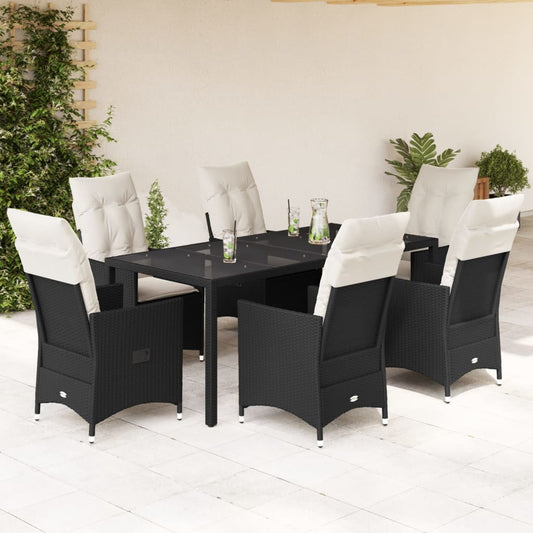 7-tlg. Garten-Essgruppe mit Kissen Schwarz Poly Rattan