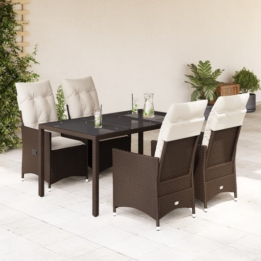 5-tlg. Garten-Essgruppe mit Kissen Braun Poly Rattan