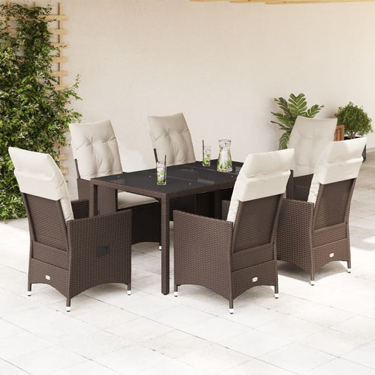 7-tlg. Garten-Essgruppe mit Kissen Braun Poly Rattan