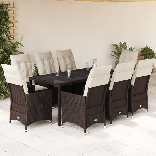 9-tlg. Garten-Essgruppe mit Kissen Braun Poly Rattan