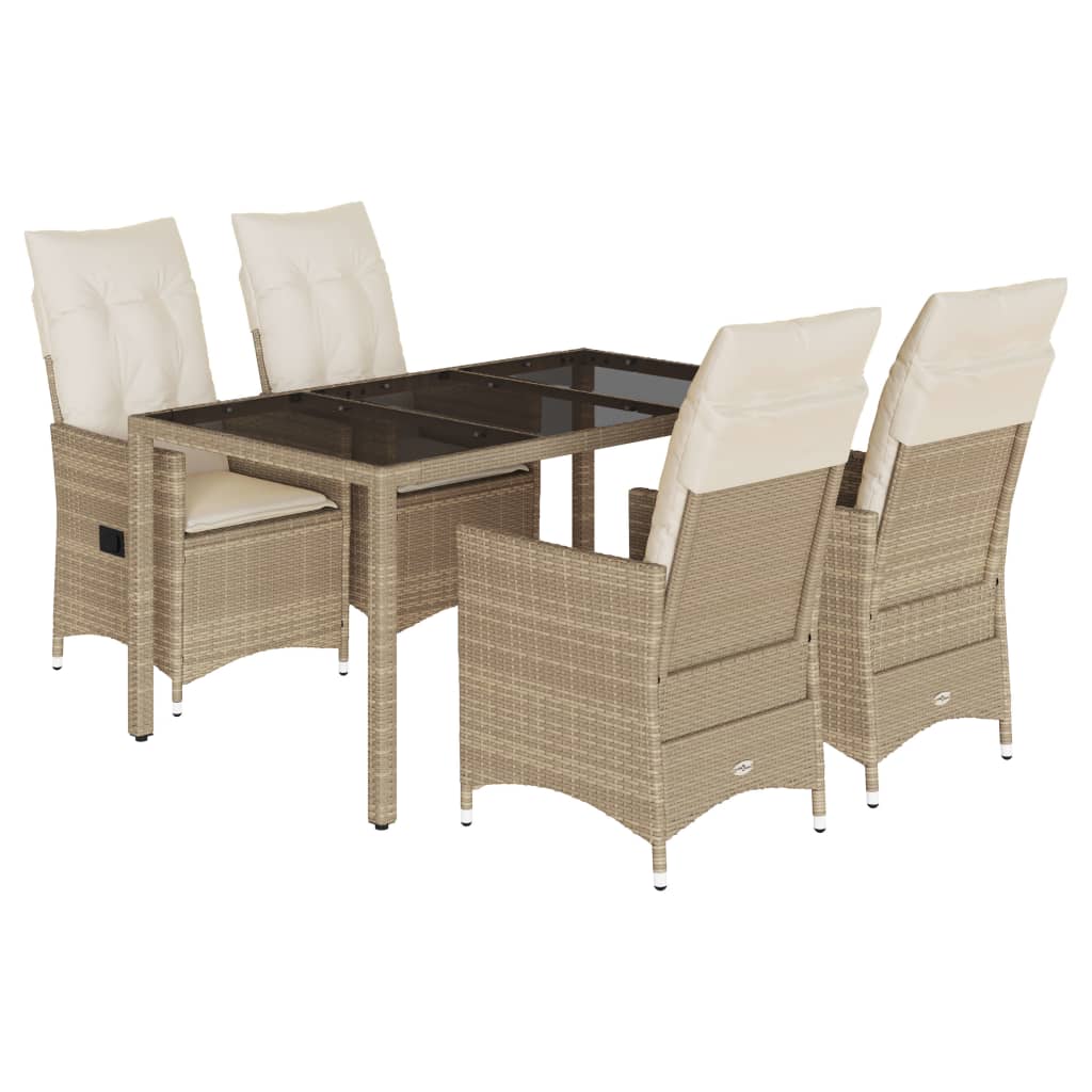 5-tlg. Garten-Essgruppe mit Kissen Beige Poly Rattan