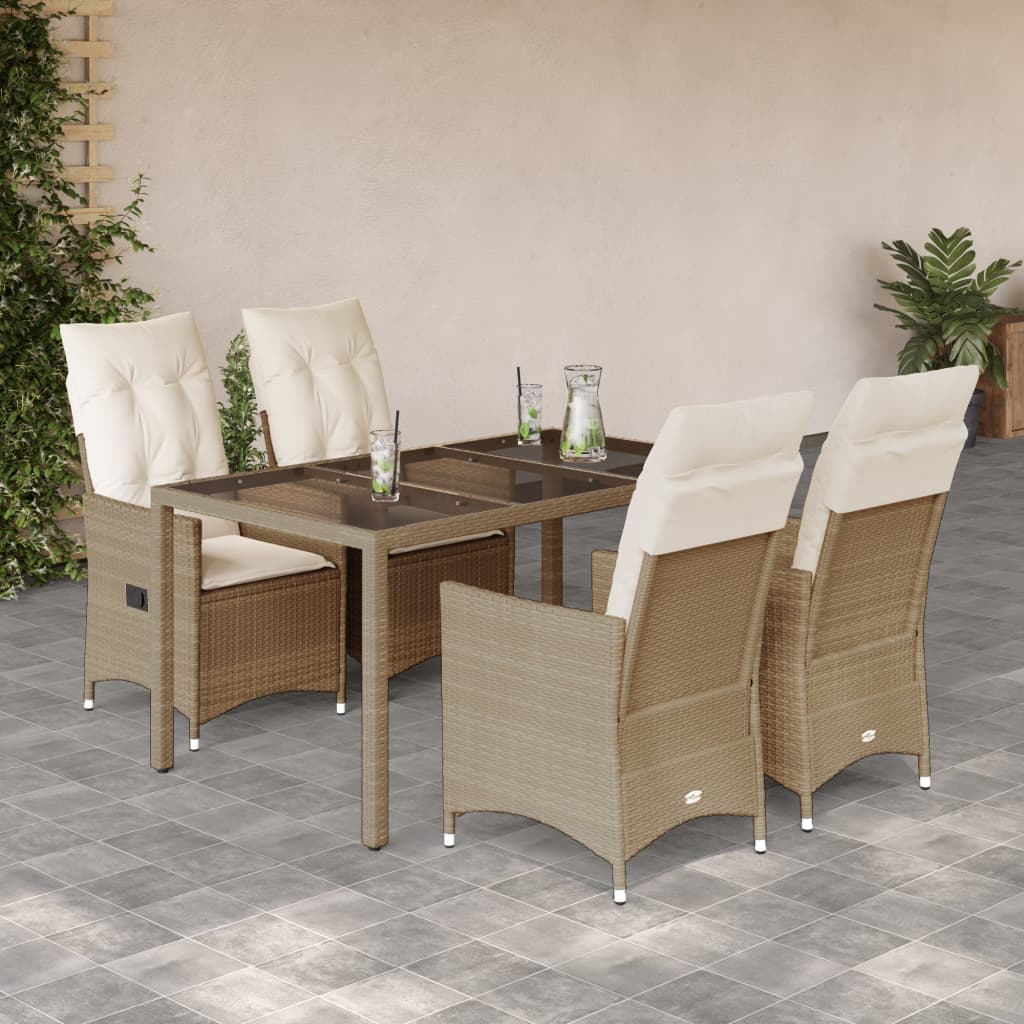 5-tlg. Garten-Essgruppe mit Kissen Beige Poly Rattan