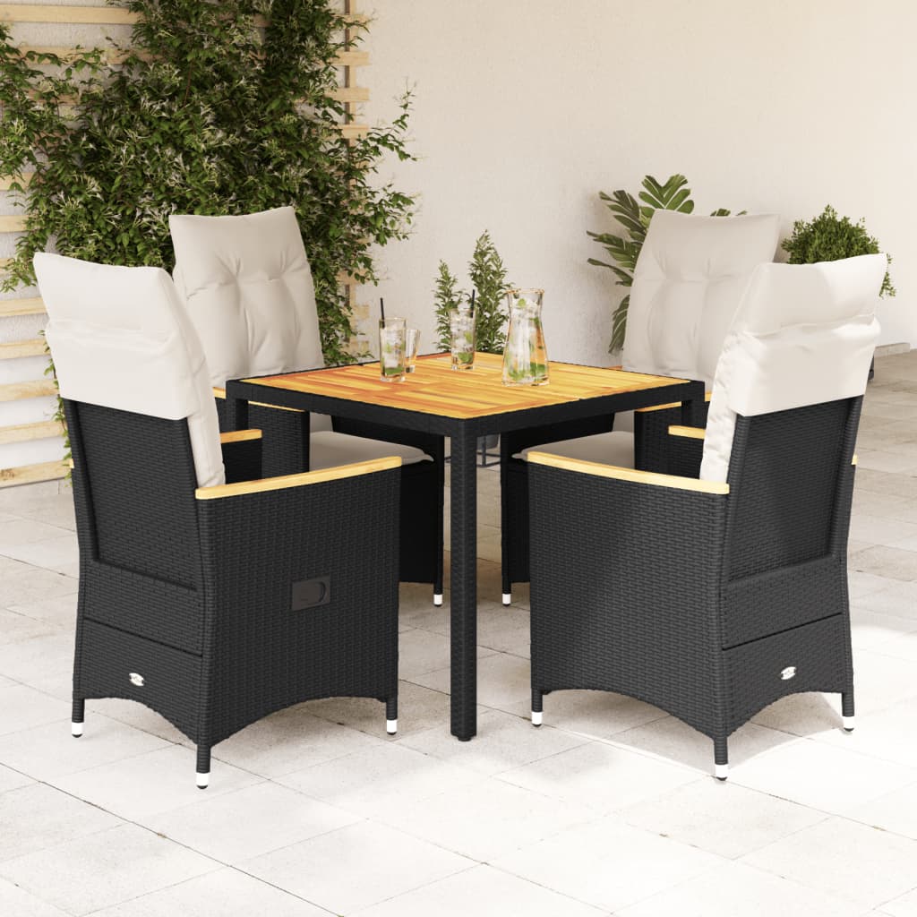 5-tlg. Garten-Essgruppe mit Kissen Schwarz Poly Rattan