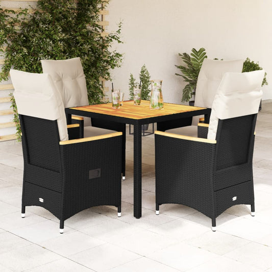 5-tlg. Garten-Essgruppe mit Kissen Schwarz Poly Rattan