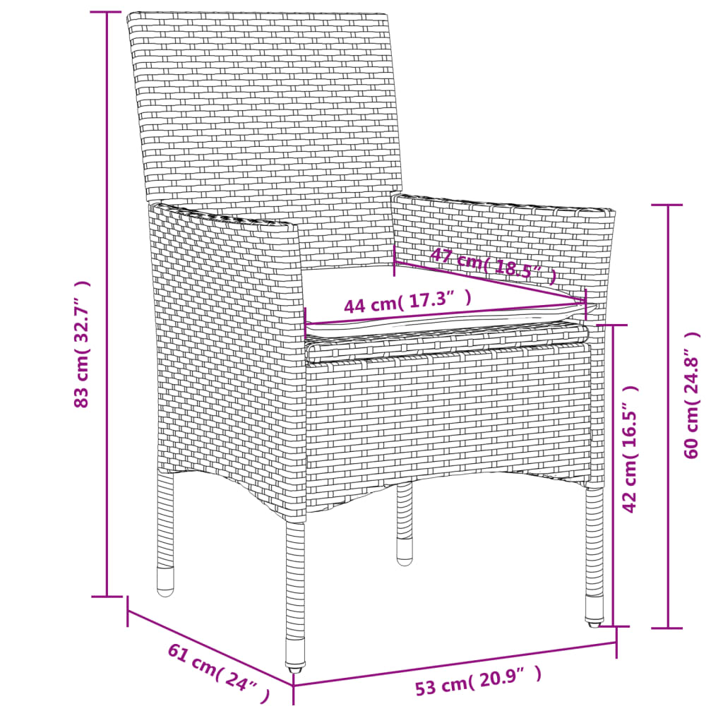 5-tlg. Garten-Essgruppe mit Kissen Schwarz Poly Rattan und Glas