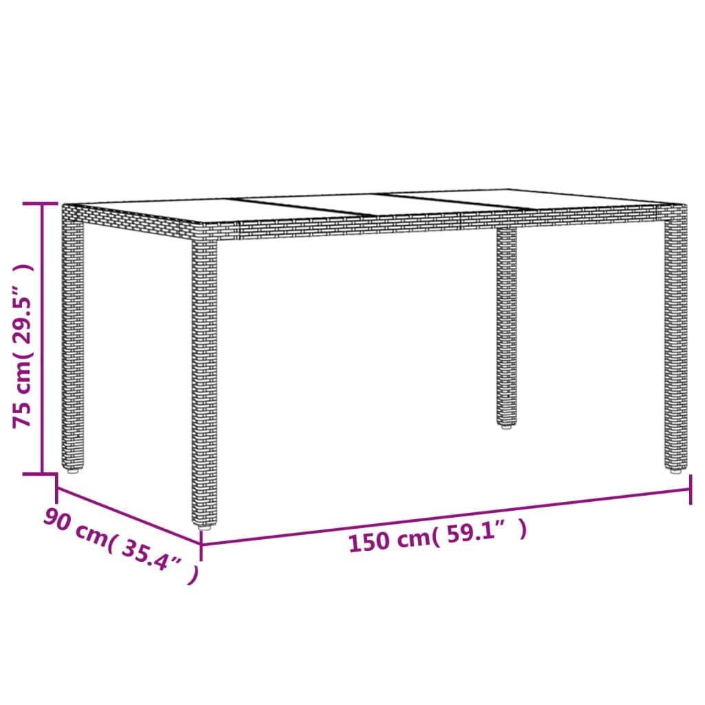 5-tlg. Garten-Essgruppe mit Kissen Schwarz Poly Rattan und Glas