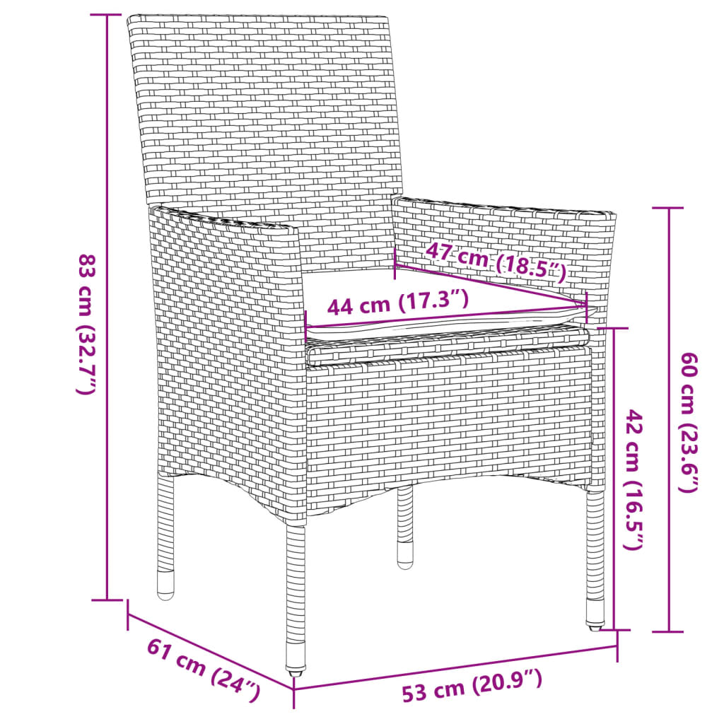 9-tlg. Garten-Essgruppe mit Kissen Schwarz Poly Rattan und Glas