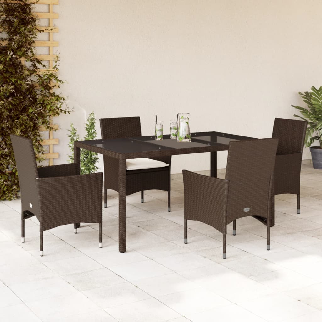 5-tlg. Garten-Essgruppe mit Kissen Braun Poly Rattan Glas