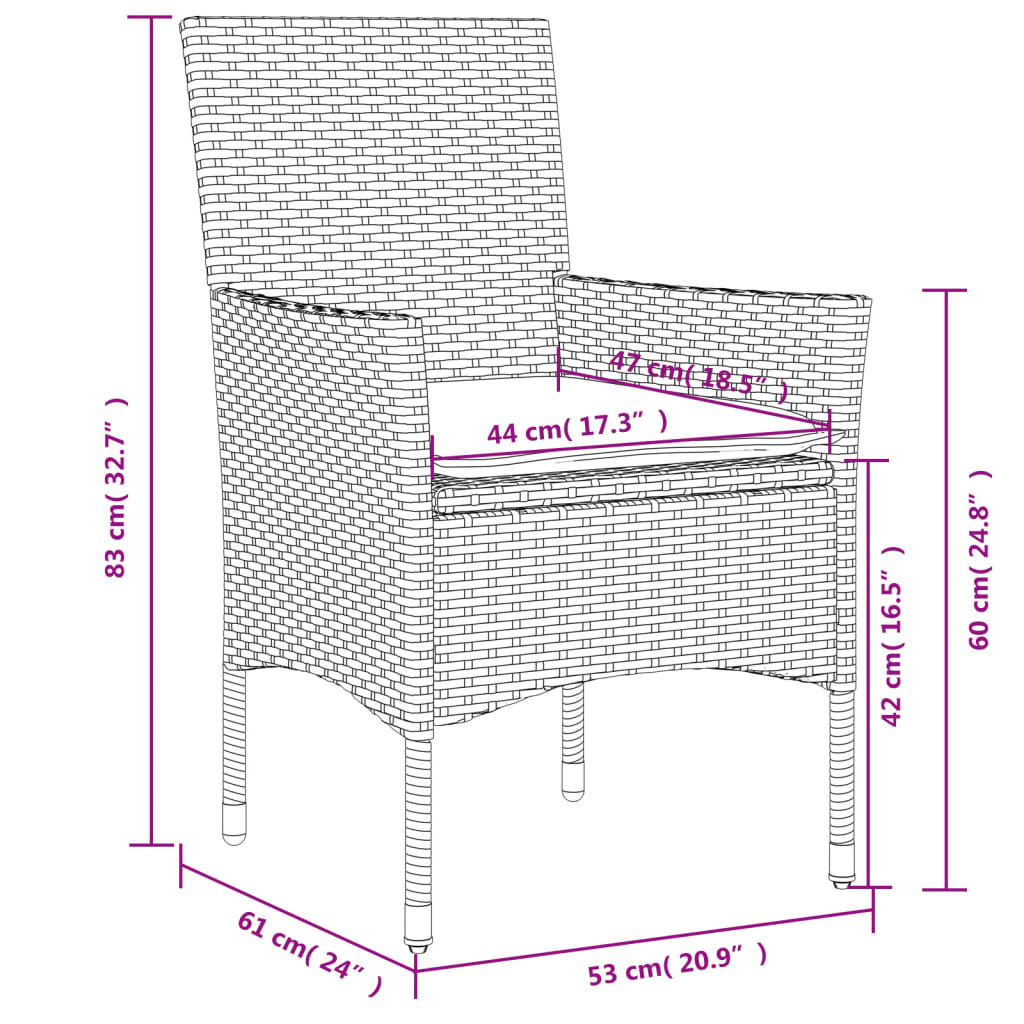 7-tlg. Garten-Essgruppe mit Kissen Braun Poly Rattan und Glas