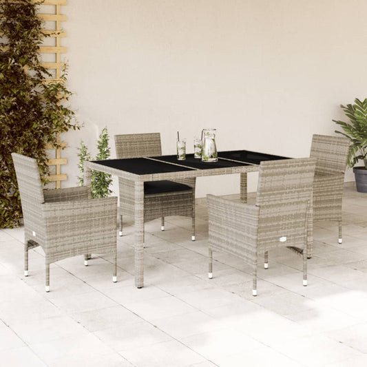 5-tlg. Garten-Essgruppe mit Kissen Hellgrau Poly Rattan Glas